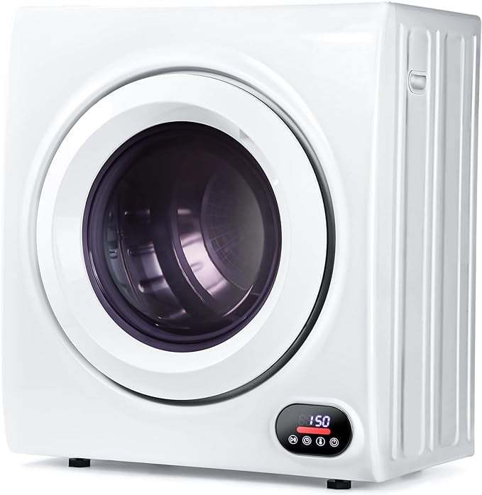 Euhomy Compact Laundry Dryer, 2.64 cu ft Front Load Stainless Steel Clothes Dryers With Exhaust Pipe, 1400W, LCD Control Panel Four-Function Portable Dryer For Apartments, Home, Dorm, White