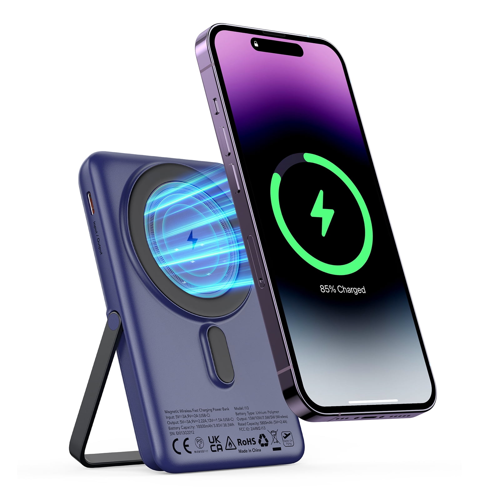 Euker Magnetic Wireless Portable Charger Power Bank 10,000mAh with Phone Stand for iPhone