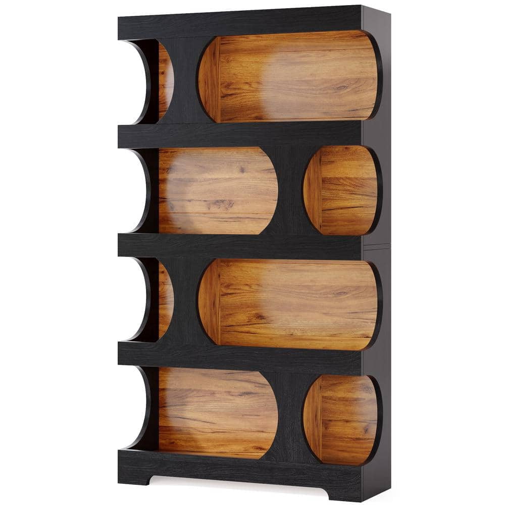 Eulas 71.26 in. Tall Black Wood 4-Shelf Standard Bookcase Modern ...