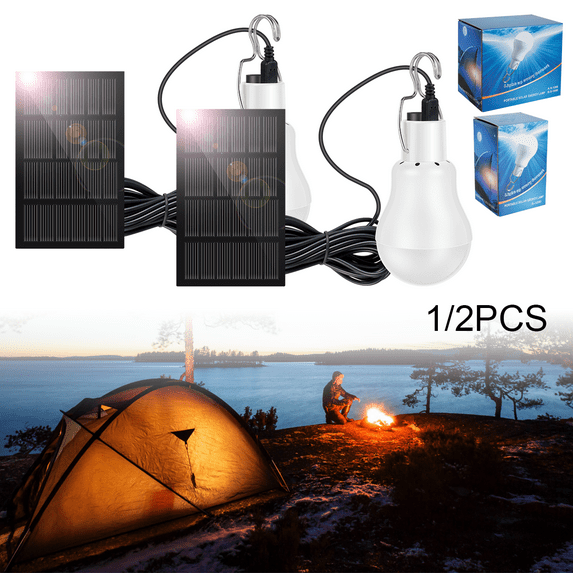 Eummy 1/2Pcs Solar Light Bulbs, Outdoor Indoor Home Chicken Coop Lights, Solar Powered LED Shed Lights, Camping Lamps for Tent IP44 Waterproof