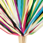 Eummy 100pcs Silk Ribbon Wands with Bells Colourful Streamers Stick Wish Wands Fairy Stick Wedding Streamers Party Favors for Wedding Party Holiday Celebration Decoration