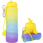 Eummy 600ML Water Bottle BPA-Free Silicone Leak-proof Drinking Bottle Foldable Portable Water Jug Cute Water Cup with Time Marker for School Office Gym Travel