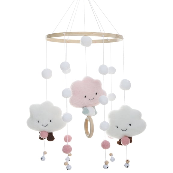 Eummy 7.9x19.7inch Mobile Wind Chime w/Cloud Doll Hanging Bed Bell Grasp Training Baby Musical Crib Color Recognition Mobile Rattle Toy for Baby Bed Cot Decoration