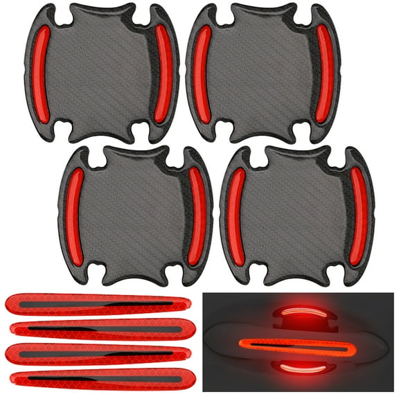 Eummy 8Pcs Car Door Handle Reflective Stickers Universal 3D Carbon Fiber Pattern Auto Door Handle Scratch Protection Cover Car Anti-Scratch Protective Film Driving Safety Reflective Strips