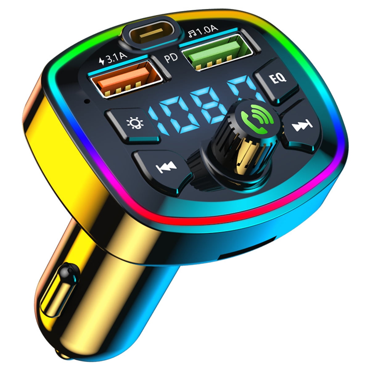 Rzvnmko Car MP3 Player Bluetooth 5.0 FM Transmitter w/2 USB Charger and PD QC Interface Wireless FM Modulator w/ Built-in Mic and CVC Technology Car Radio Adapter w/ 7-colors Backlight for Cars