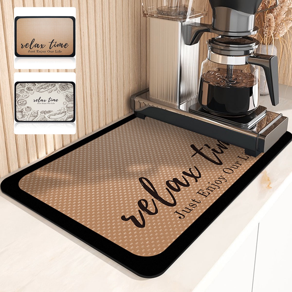 Eummy Coffee Mat Hide Stain Absorbent Rubber Backed Coffee Bar Mat for Countertops Quick Drying