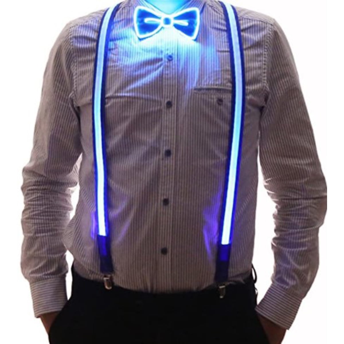 Eummy LED Suspender Glow in the Dark Trouser Braces Light Up Y-shaped  Trousers Strap Adjustable and Elastic Illuminated Suspender for Women Men