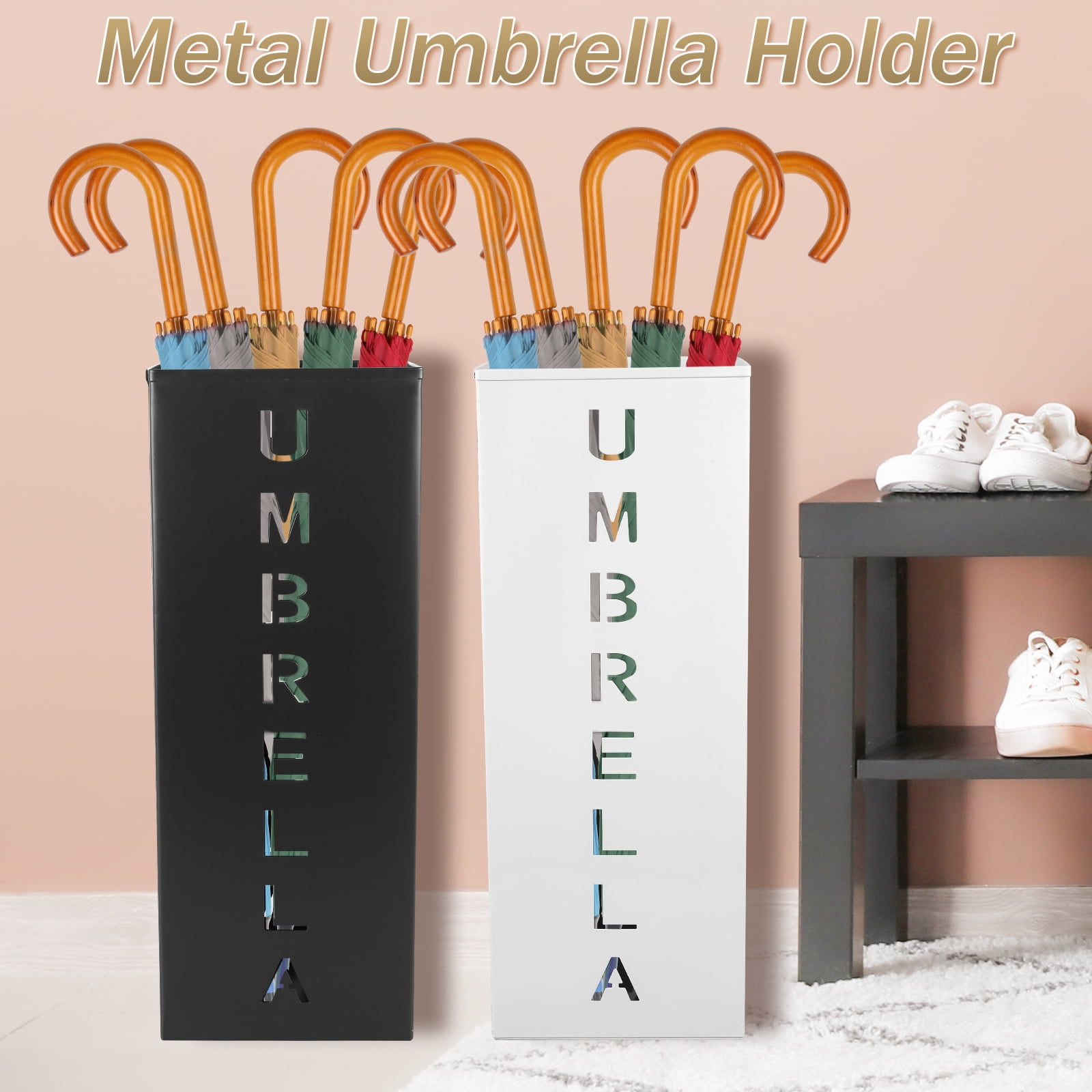 Eummy Metal Umbrella Holder Umbrella Stand Rack 16.5x6.3x6.3inchDecorative Umbrella Holder Bin Multipurpose Walking Sticks Holder  for Home Entryway Office Hotel and Supermarket