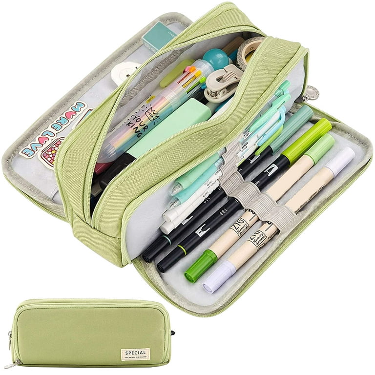 Green Portable Pencil Case, Stationery Pouch, Pencil Box, Large