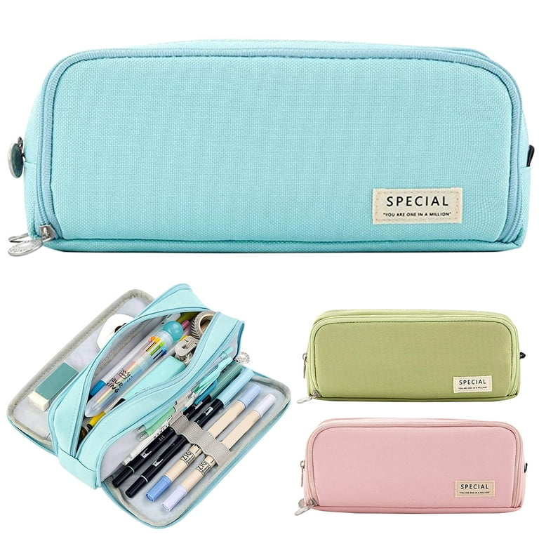 Eummy Pencil Case Large Capacity Pen Bag 3 Compartment Pen Pouch Organizer Portable Stationery Bag Holder with Zipper for School Teen Girl Boys Adults