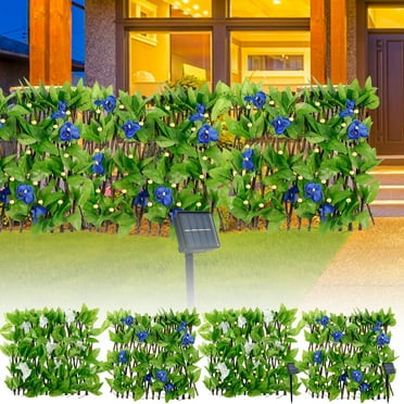 Eummy Privacy Screen, Artificial Leaves Fencing Panel with 8 Modes Solar Lights, Faux Ivy Hedge Flower Fence for Garden Patio Backyard Balcony, 15.7x70.8in