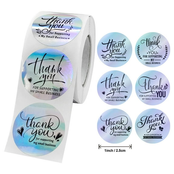 Eummy Thank You for Supporting My Small Business Stickers Roll Round Label Holographic Self Adhesive Business Labels Decals for Greeting Cards