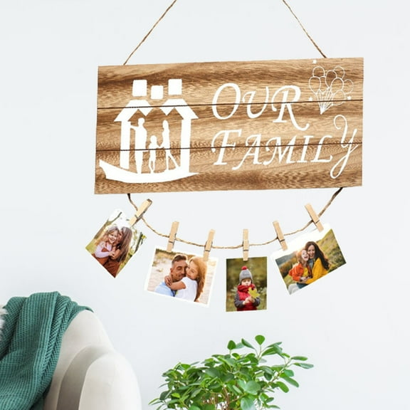 Eummy Wooden Picture Frame with Clips 13.5x5.5inch Photo Display Case Hanging Rustic Wall Decor Wall Mounting Frame Cute Love Heart Wall Hanging for Gift Home Wall Decoration Display