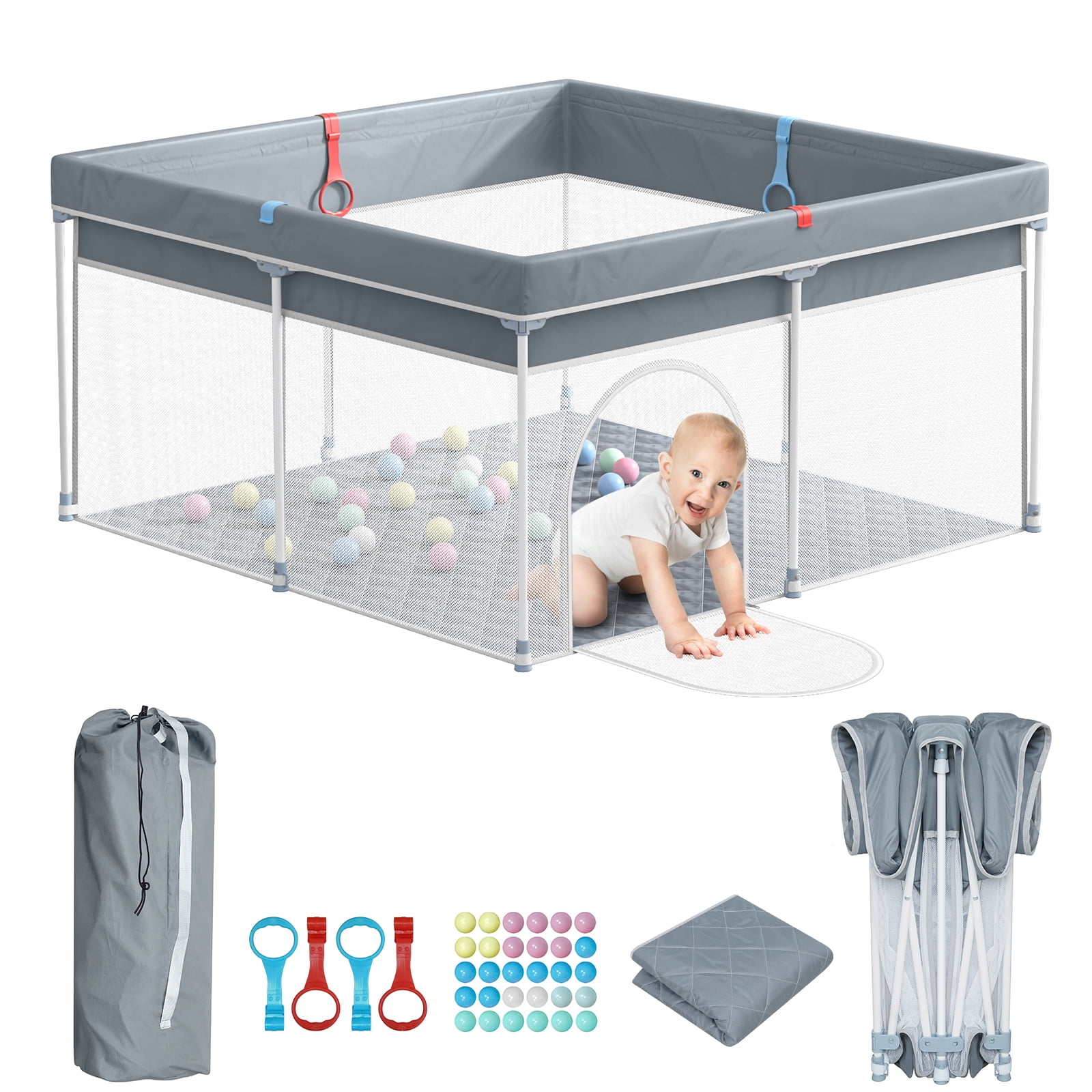 Eumyviv Baby Playpen, Foldable Playpen Large Play Yard for Babies and Toddlers, Gray GT019 ...