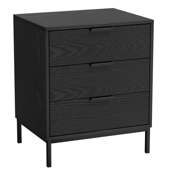 Eumyviv Black Nightstand, Wood Beside Table with 3 Drawers Farmhouse Side Table for Bedroom Living Room, Black H0147