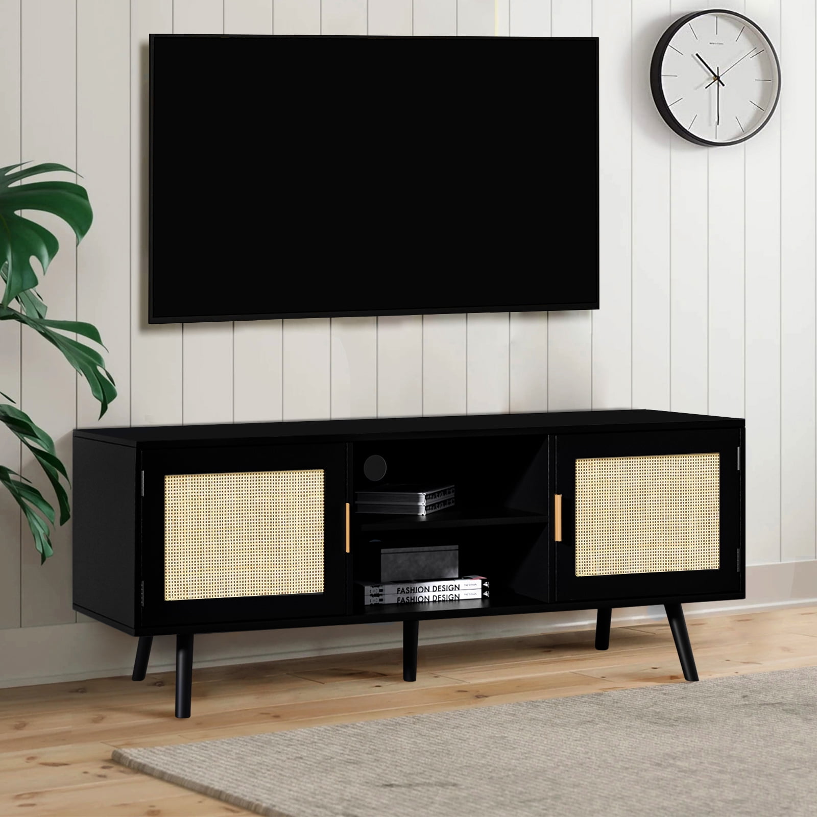 Eumyviv Black TV Stand for TV's up to 55", MidCentury Media