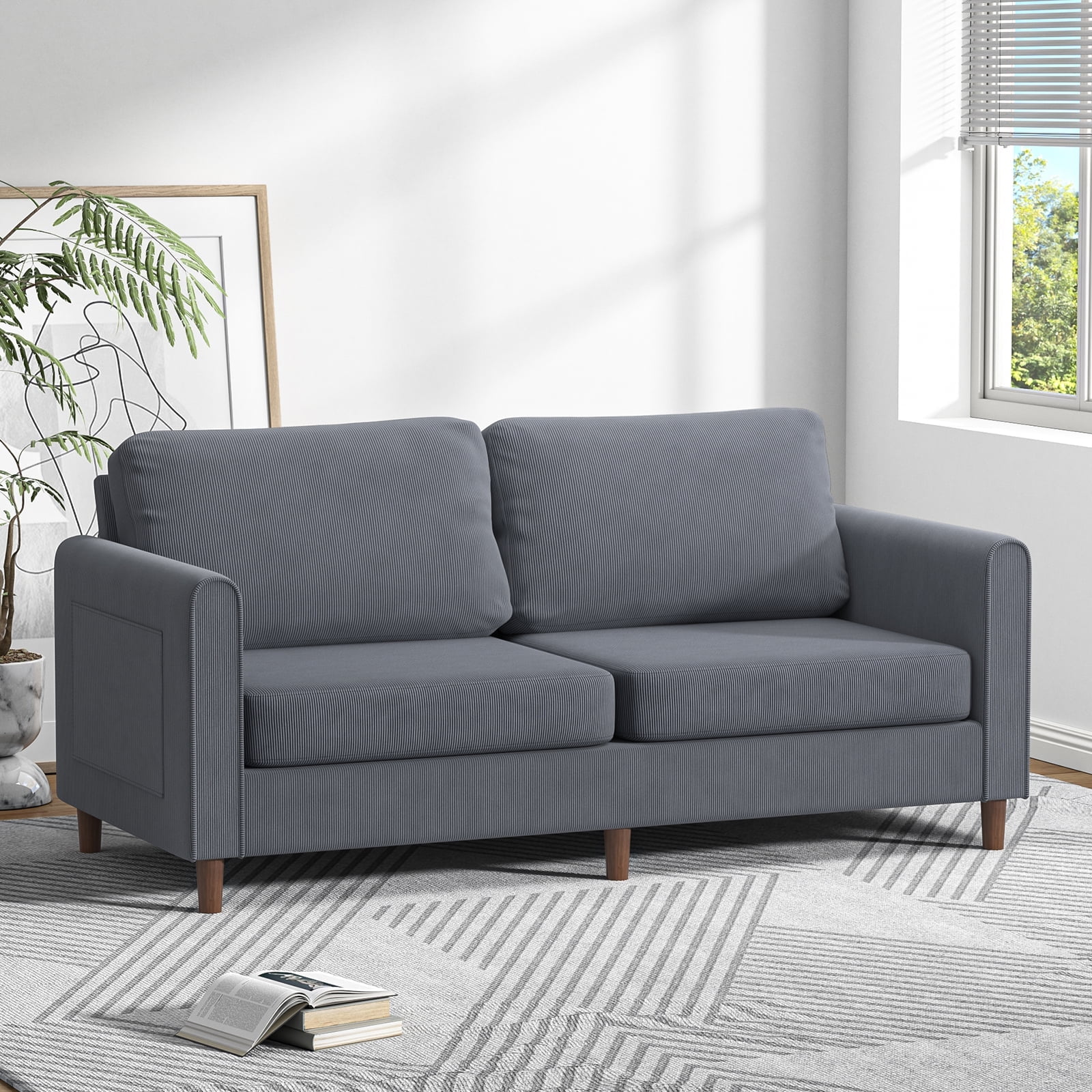 Eumyviv Gray Sofa Modern Loveseat Sofa Luxury Comfy Velvet Sofa with 2 ...
