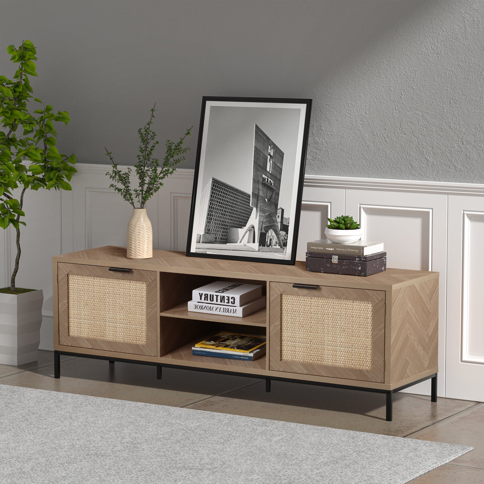 Eumyviv Herringbone TV Stand for TV's up to 65" MidCentury Media