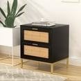 thumbnail image 1 of Eumyviv Natural Rattan 2 Drawer Nightstand, Eumyviv Wood Storage Bedside Furniture for Bedroom, Living Room, Simple Sofa Side Table, Black, H0057, 1 of 11