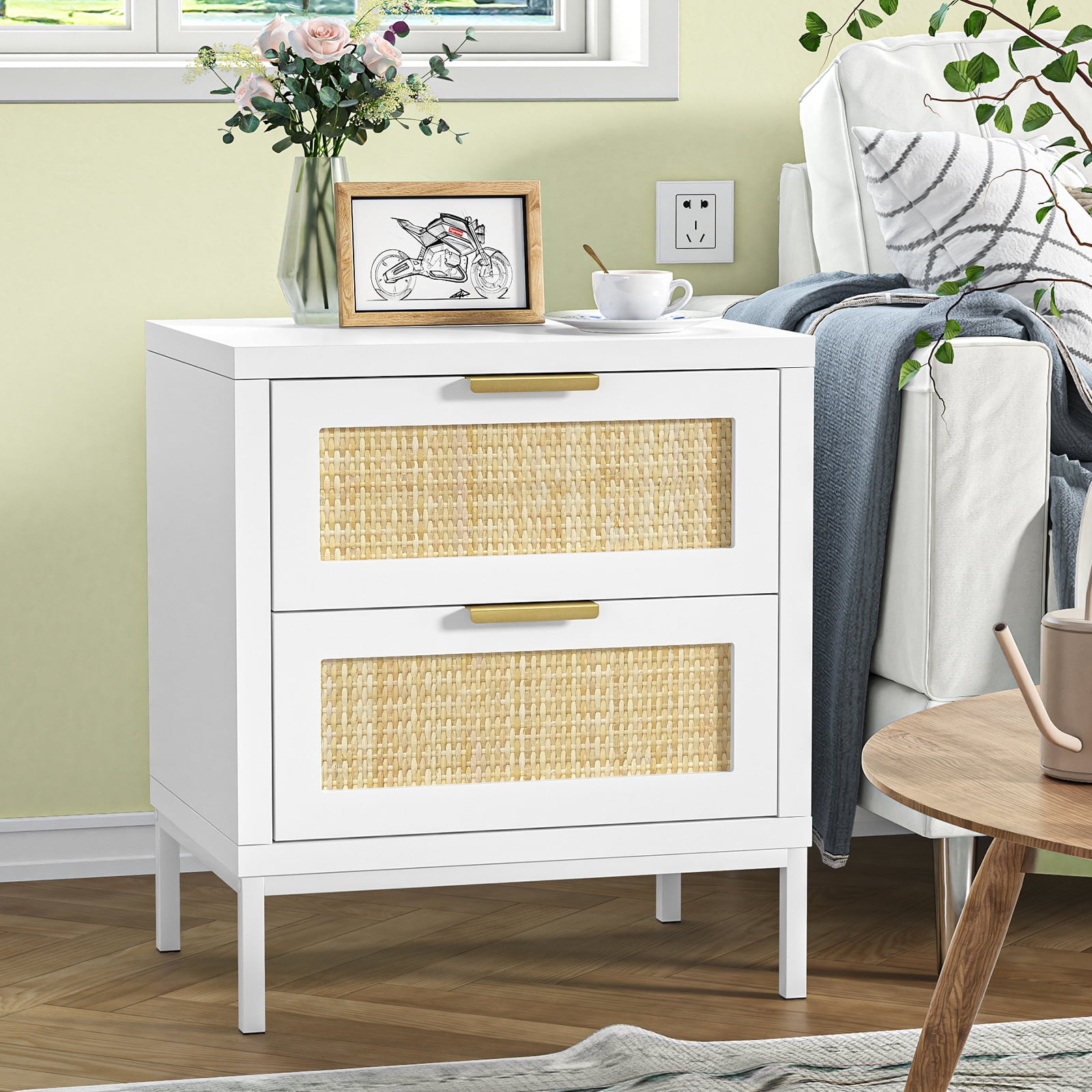 White Rattan Drawer Nightstand: Bedroom Storage Kuwait Ubuy