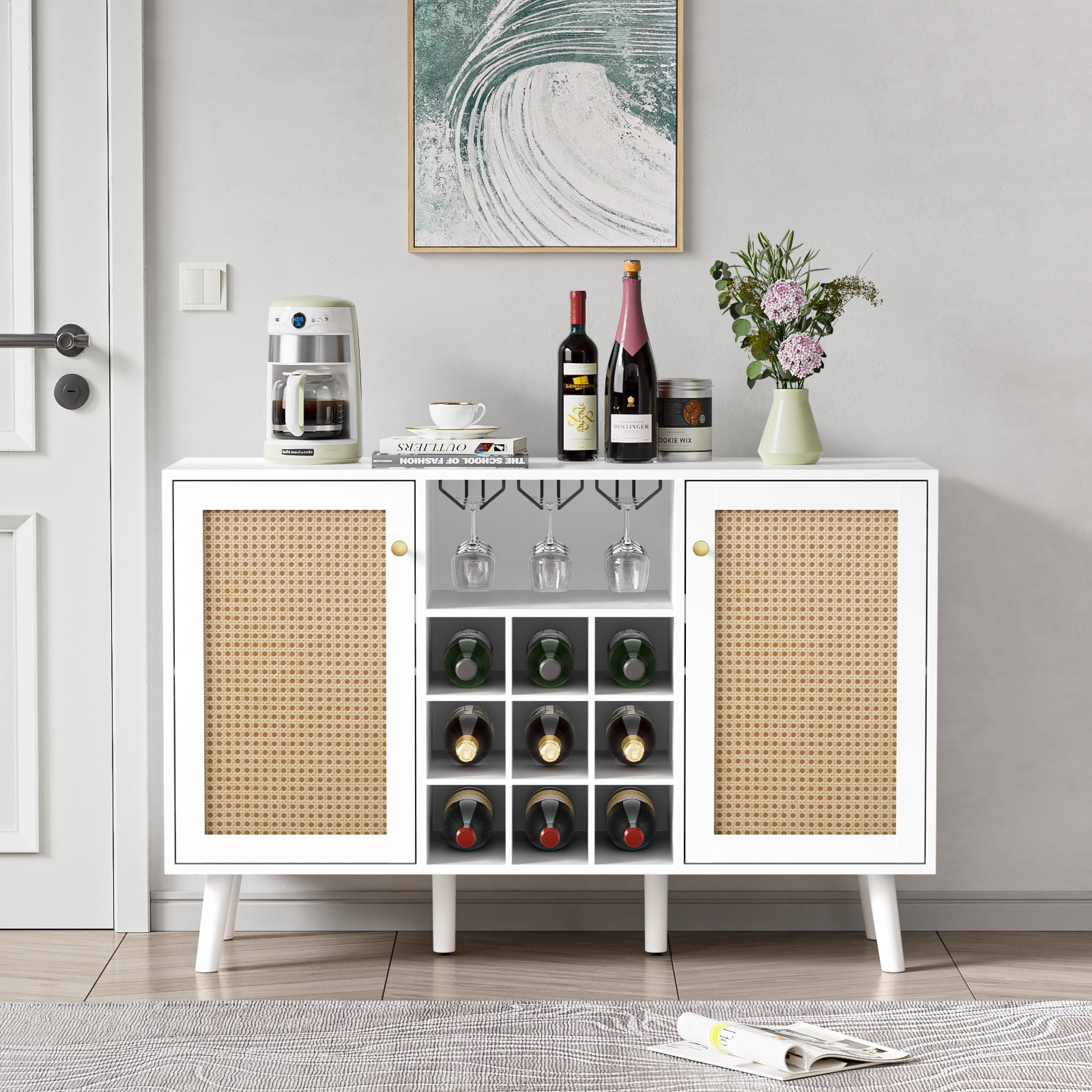 Eumyviv Rattan Wine Bar Farmhouse Liquor with Wine