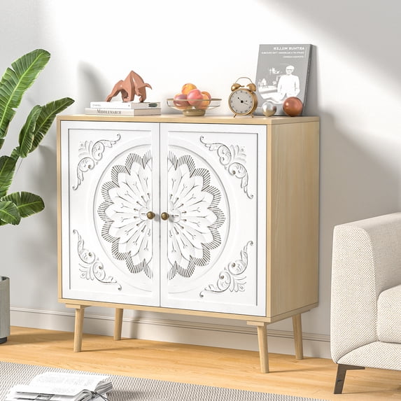 Eumyviv Vintage Carved Double Door Cabinet Large Size Retro Style Ideal for Home Storage and Decoration Antique Inspired Furniture Rustic Charm Elegant Design