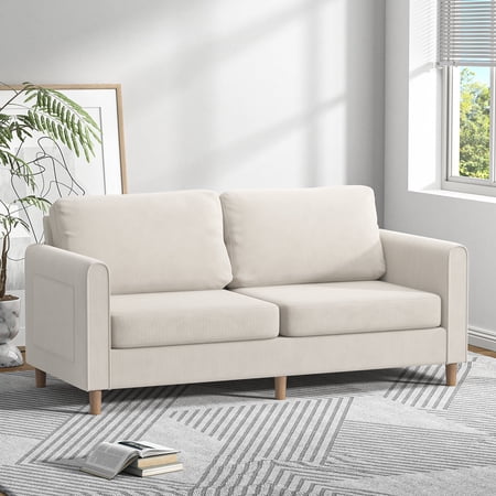 Eumyviv White Sofa Modern Loveseat Sofa Luxury Comfy Velvet Sofa with 2 Pillows for Living Room, White H0162