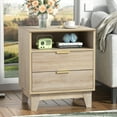 thumbnail image 1 of Eumyviv Wood Nightstand, Modern End Table with 2 Drawer and One Open Shelf Side Table for Living Room Bedroom, Oak H0159, 1 of 8