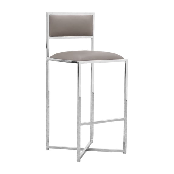 Eun 30 Inch Vegan Faux Leather Barstool, Chrome Base, Set of 2, Gray - Saltoro Sherpi