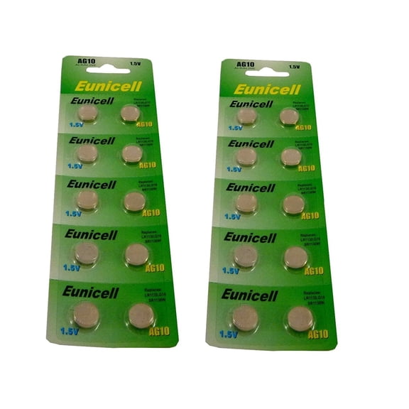 eunicell 20 ag10 1.5v alkaline batteries - replaces sr1130, sr54, sr1131, 389, 390