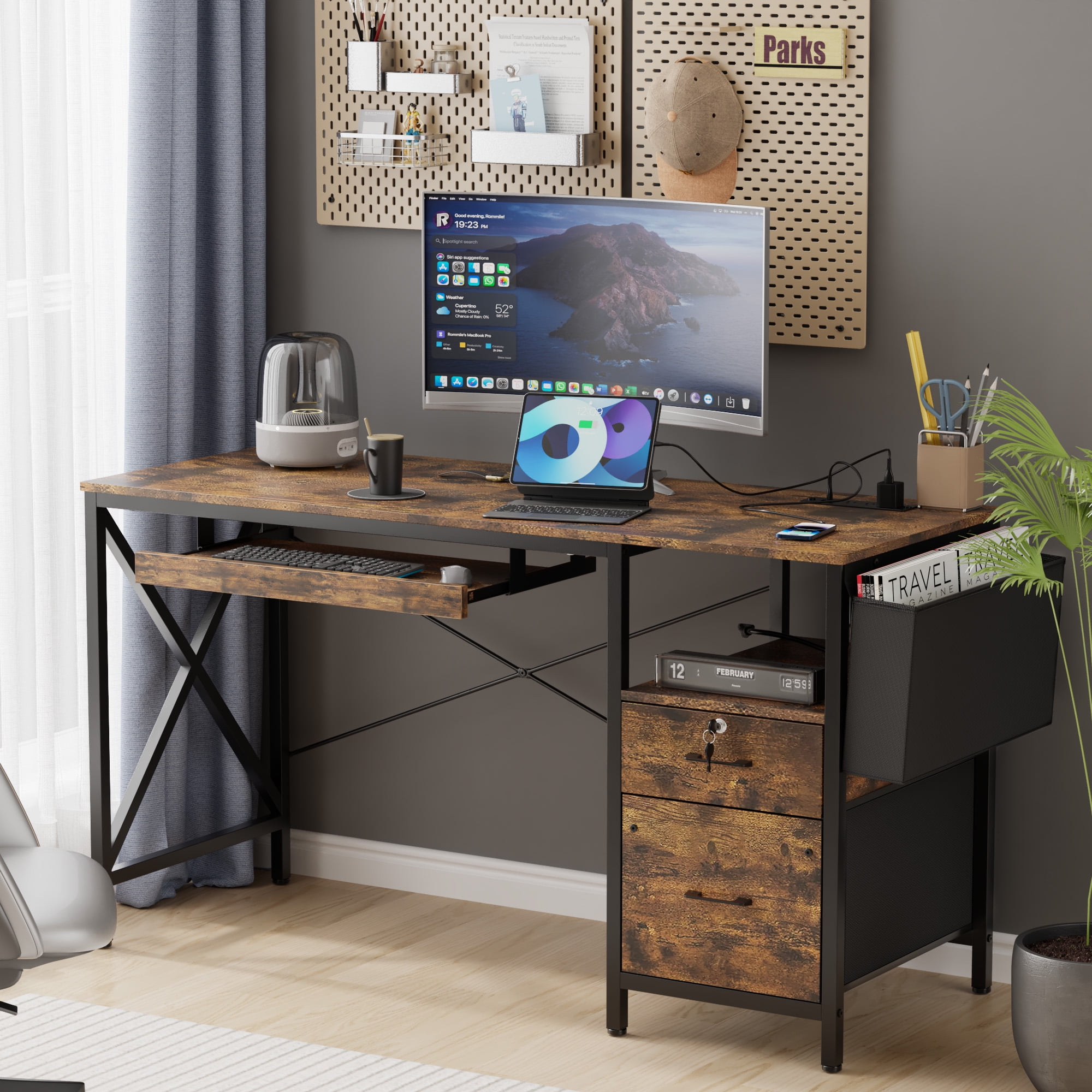 Free Shipping! Eunon 55 inch Computer Desk with Lockable Drawers