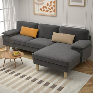 Eunon L Shaped Couch with Chaise Lounge, Modern 4-seat Sofa with Memory Foam & Removable Washable Cover for Living Room, Apartment,Grey