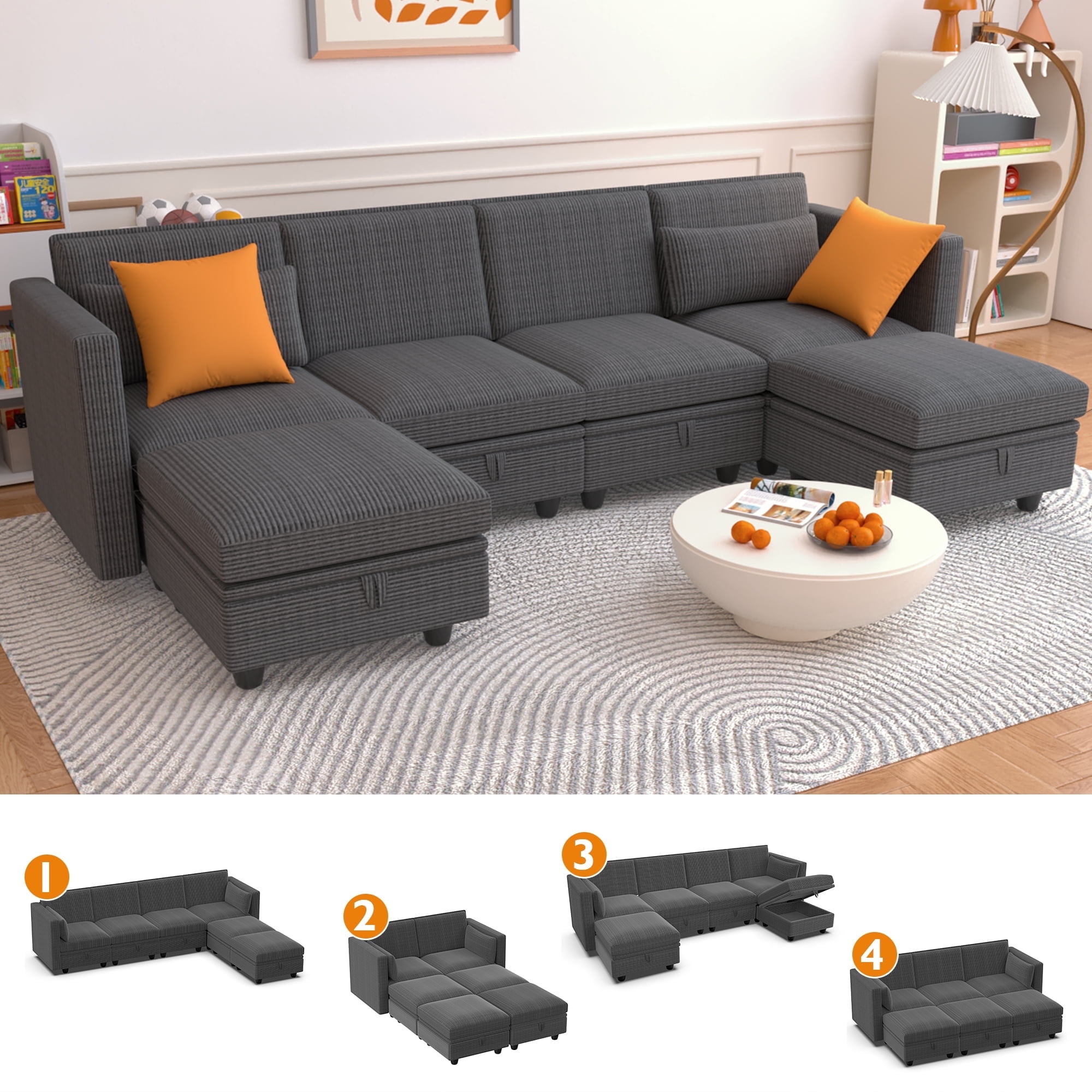 Eunon Modular Sectional Couch with Storage U Shape Chenille Sectional