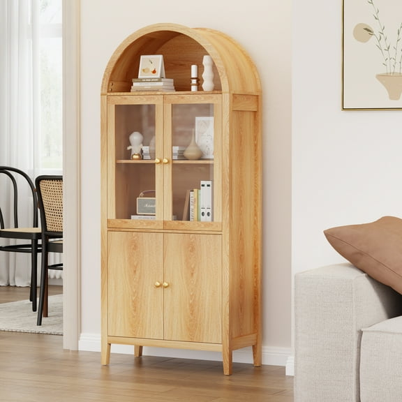 Eunon Tall Arched Pantry Storage Display Cabinet,Arched Storage Cabinet With Doors Retro Oak