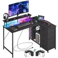 thumbnail image 1 of Eunos 53 inch L Shaped Gaming Desk with Power Outlets & LED Light, Computer Desk with 4 Tiers Drawers for Home Office, Black, 1 of 9