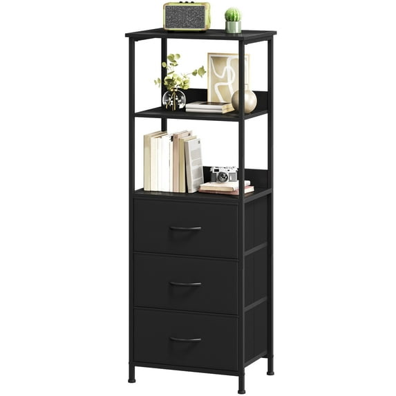 Eunos 6 Tier Black Bookshelf with Drawers, 3 Removable Drawer Ladder Bookcase, Bedroom Study