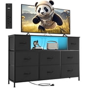 Eunos Black Tv Stands for 55in Tv with 8 Drawers, LED and Power Outlets for Bedroom, Living Room