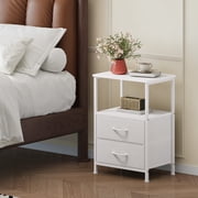Eunos Nightstand End Table, 2 Drawer White Small Bedside Table for Bedroom, Living Room