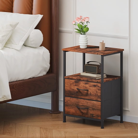 Eunos Nightstand End Table, 2 Drawer Small Bedside Table for Bedroom,Living Room, Wood Grain Print