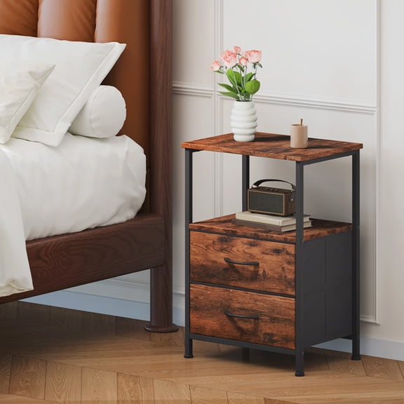 Eunos Nightstand End Table, 2 Drawer Small Bedside Table for Bedroom,Living Room, Wood Grain Print