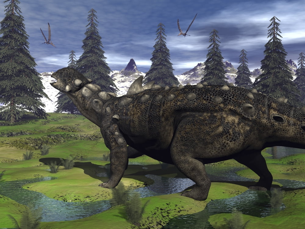 Euoplocephalus dinosaur walking in the mountain Canvas Art - Elena DuvernayStocktrek Images (17 x 13)