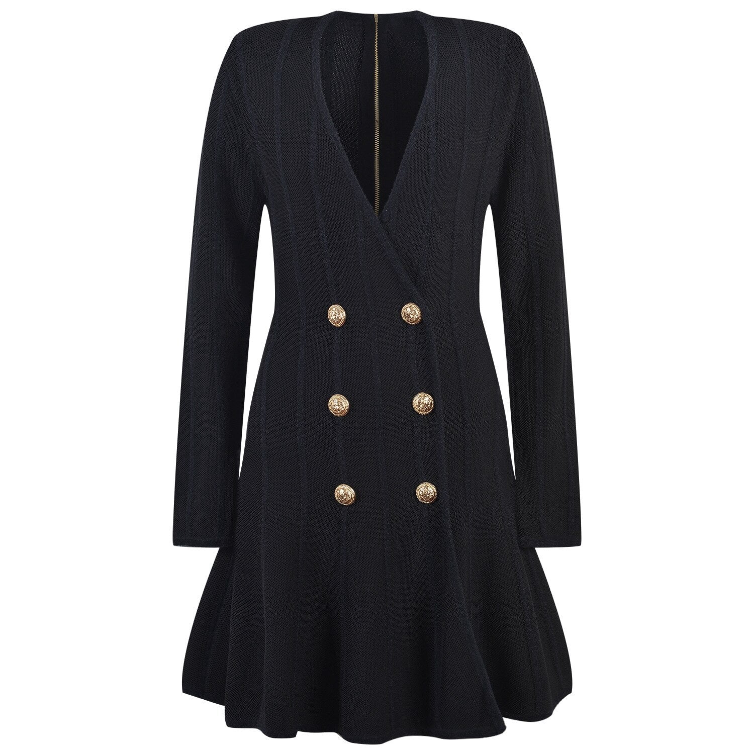 Women's V-Neck Hollow Design A-Line Dress With Long Sleeves