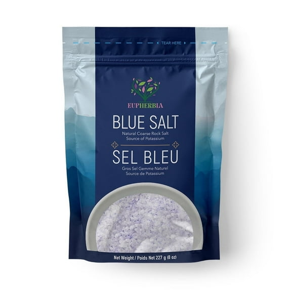 Eupherbia Blue Salt, Coarse, Rare Mineral Salt, High Potassium, Lower Sodium, 227g (8 oz)