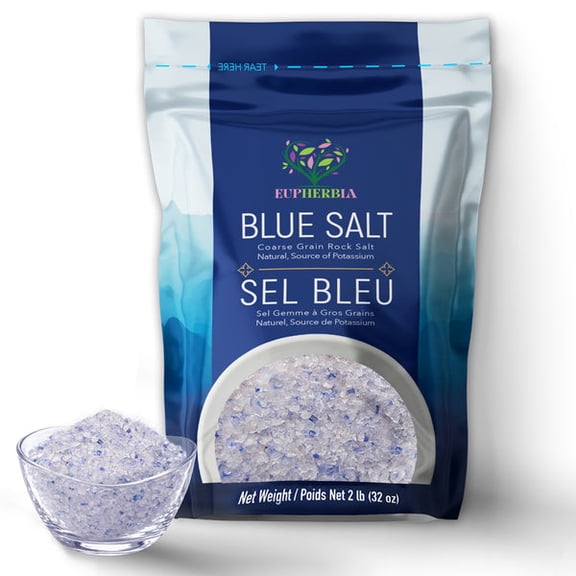 Eupherbia Blue Salt, Coarse Refill, Rare Mineral Salt, High Potassium, Lower Sodium, 2lb (32 oz)