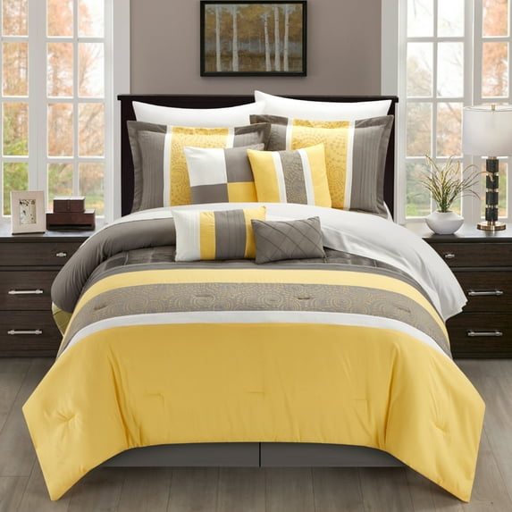 Euphoria 8-Piece Embroidered Comforter Set Embroidery Pintuck Bedding with Bed Skirt and Decorative Pillows Shams
