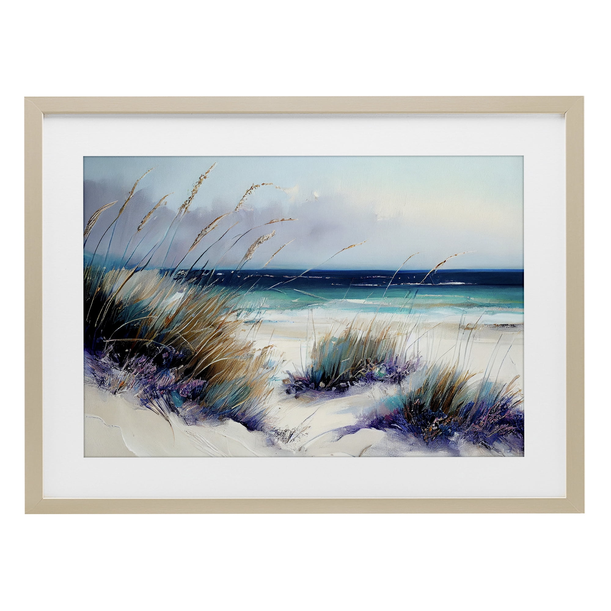 Euphoria Beach Dunes Birch Framed Print Under Glass, design by Sasha
