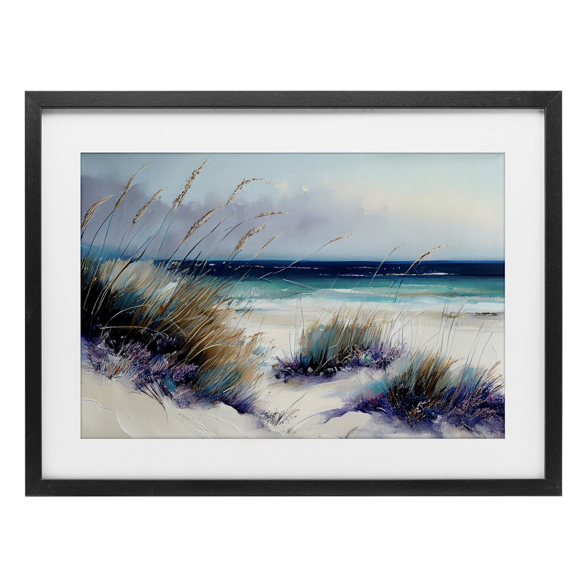 Euphoria Beach Dunes Black Framed Print Under Glass, design by Sasha