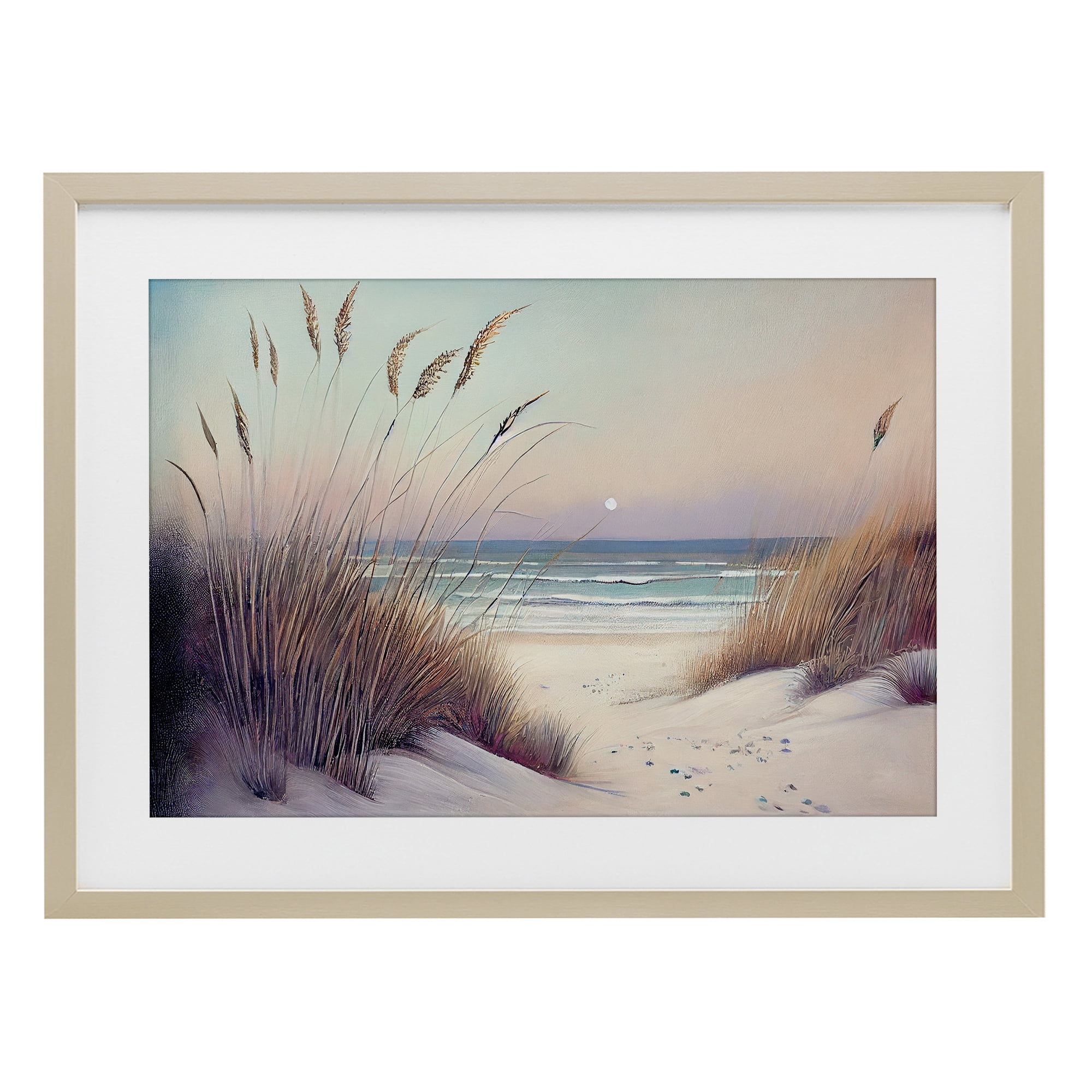 Euphoria Beach Dunes View Birch Framed Print Under Glass, design by Sasha