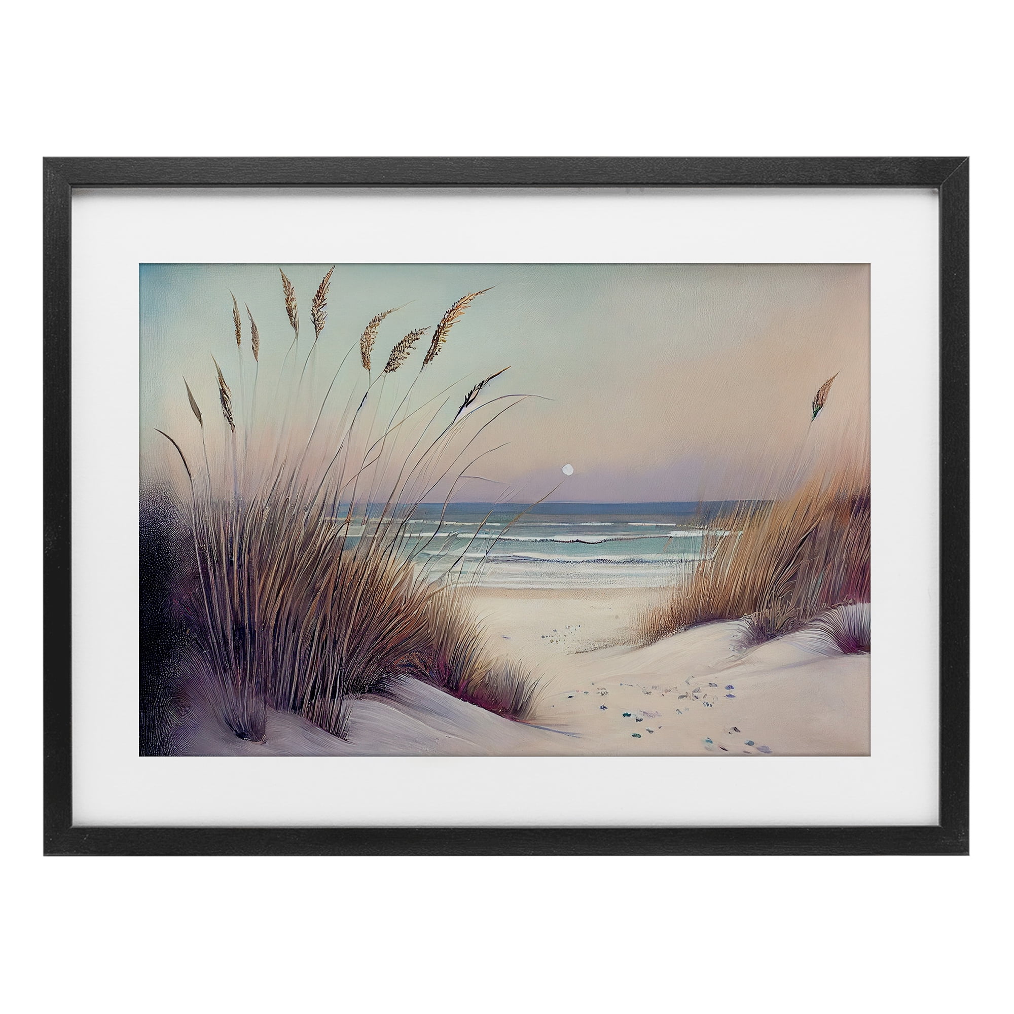 Euphoria Beach Dunes View Black Framed Print Under Glass, design by Sasha