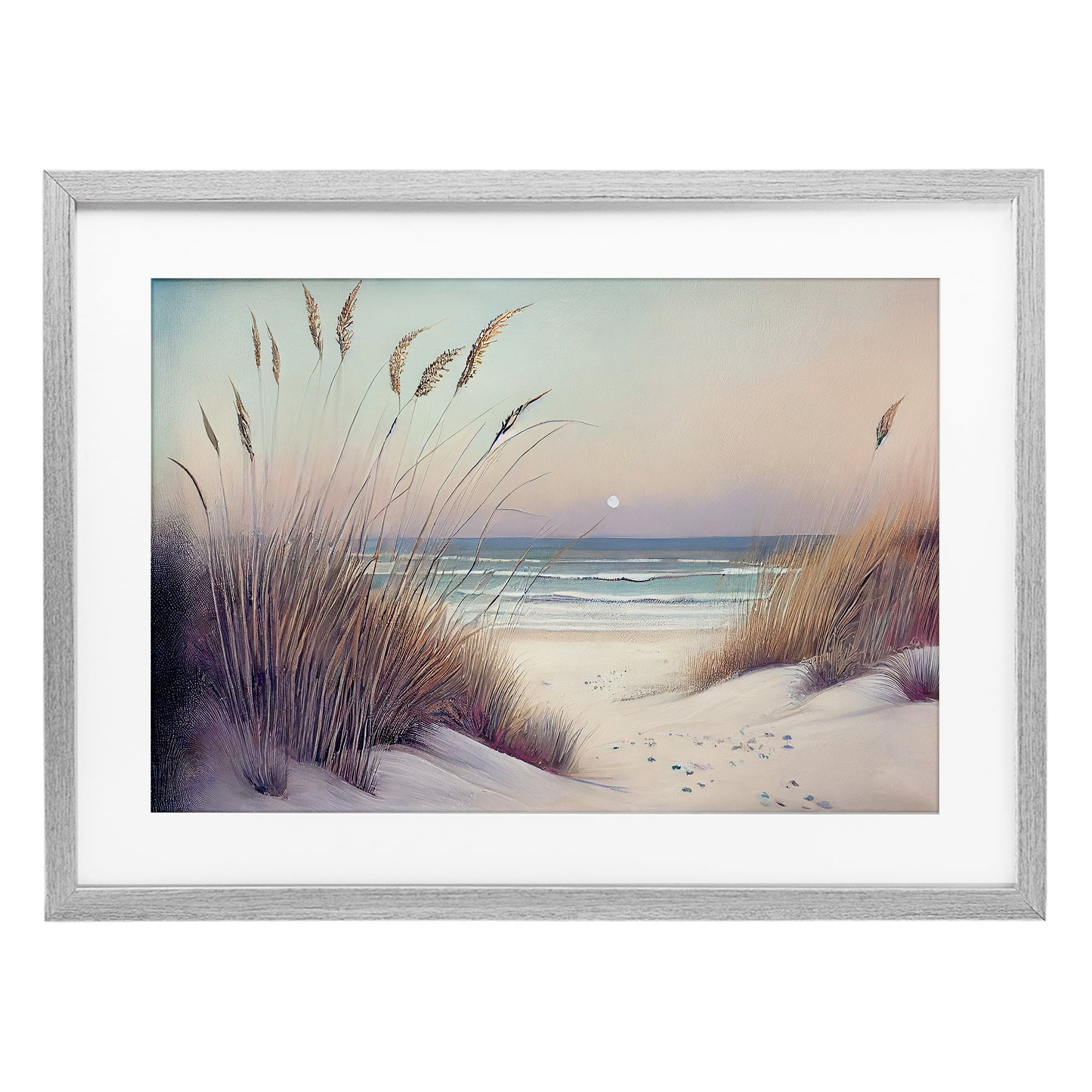 Euphoria Beach Dunes View Gray Framed Print Under Glass, design by Sasha
